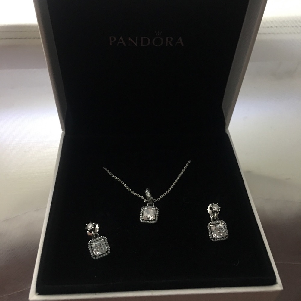 PANDORA 17.7" Necklace & Earring Sterling Silver
